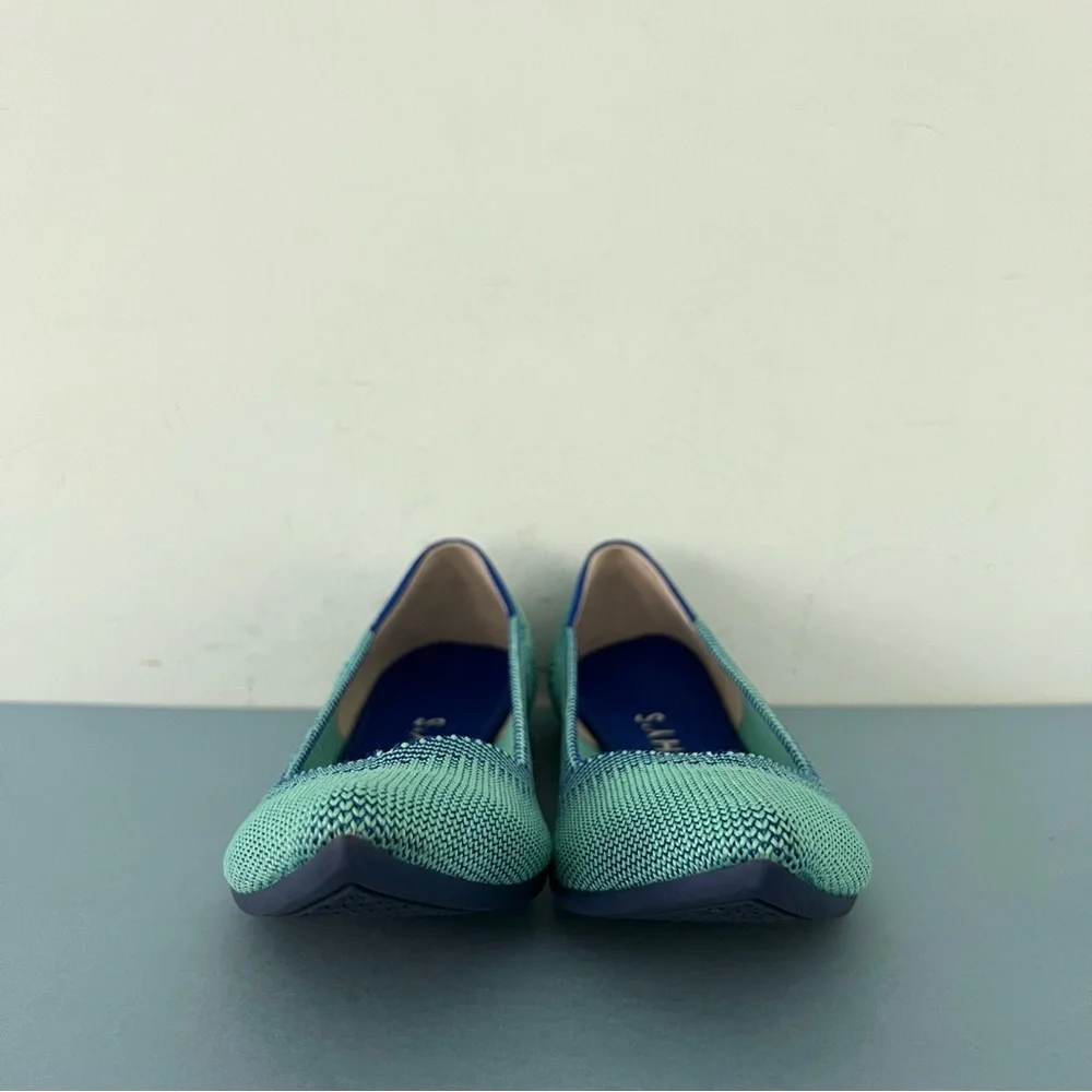 Rothy’s The Point Aquamarine Blue‎ Green Washable Knit Retired Ballet Flats